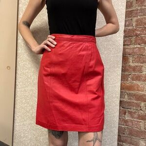Red Leather Above‎ the Knee Skirt